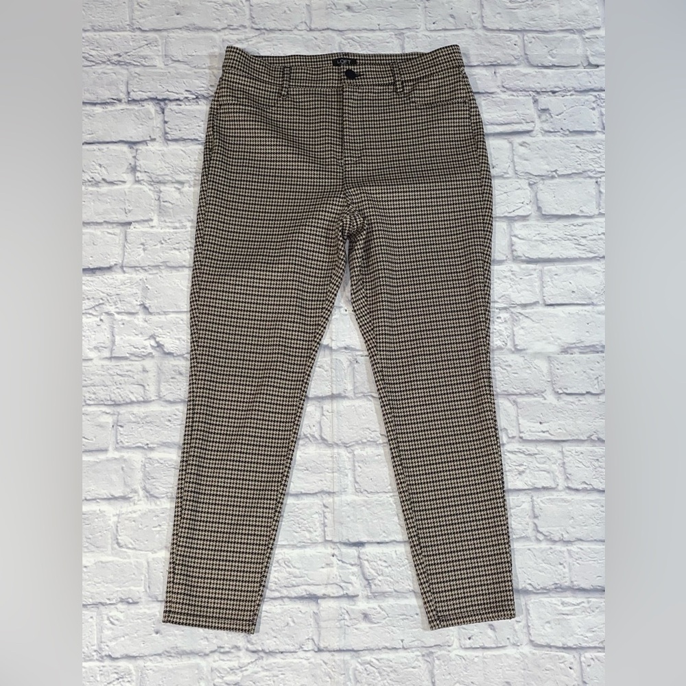 LOFT Women's Black and White Houndstooth Cropped Pants